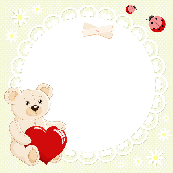 Teddy bear with red heart - Vector, imagen