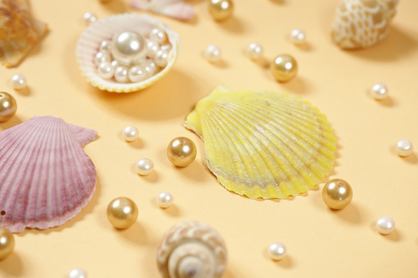 Zusammensetzung der verschiedenen Arten von Perlen und Muscheln  - Foto, Bild