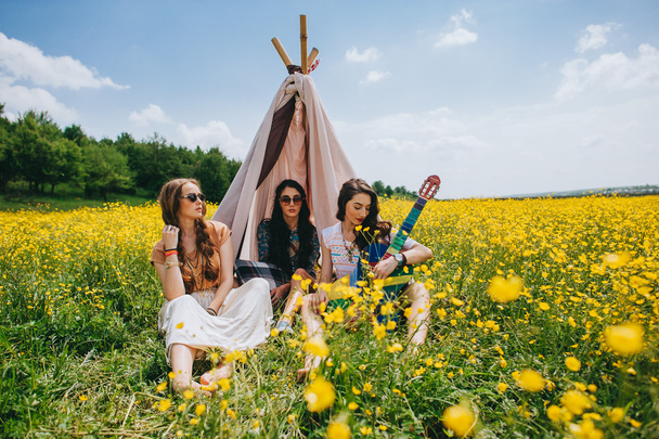 three beautiful hippie girls - Valokuva, kuva