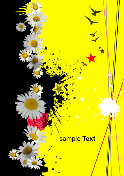 Black and yellow background with camomil - Διάνυσμα, εικόνα