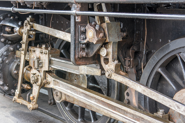 Close up of railway steam engine mechanical parts - Photo, Image