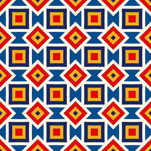 Bright ethnic abstract background. Seamless pattern with symmetric geometric ornament.  - Вектор, зображення