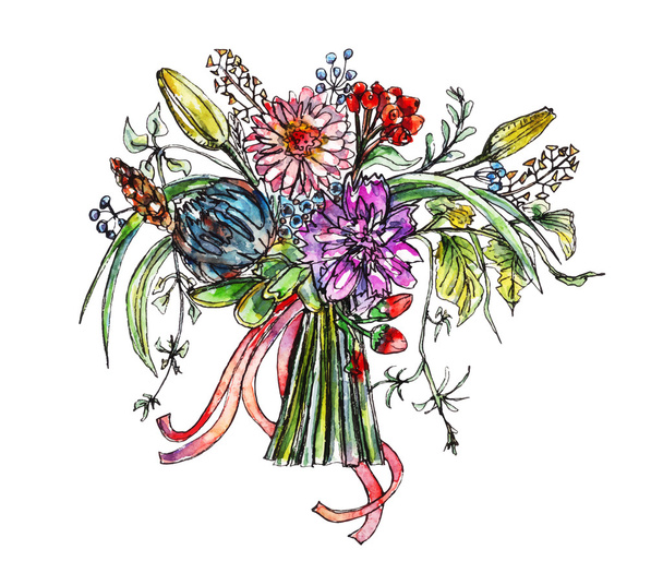 Βοτανική Εικονογράφηση της ανθοδέσμης των λουλουδιών - Διάνυσμα, εικόνα