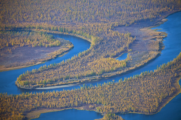 Meandros del río Moierokan y taiga
 - Foto, Imagen