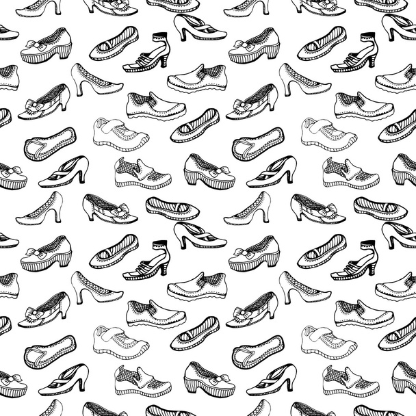 Seamless vector pattern with hand drawn men and women shoes.  - Vector, afbeelding