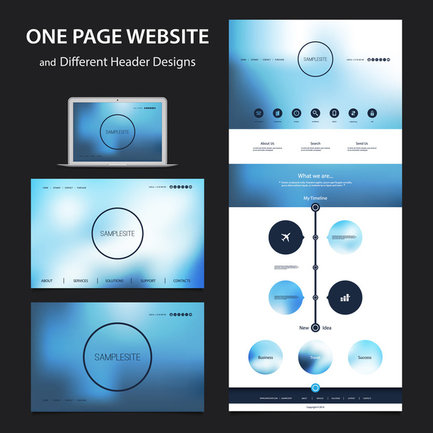One Page Website Design Template for Your Business with Different Blurred Headers - Vector, Imagen