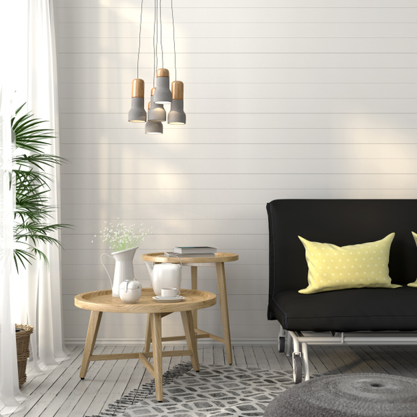 Pokój dzienny z sofą i betonu żyrandol - Zdjęcie, obraz
