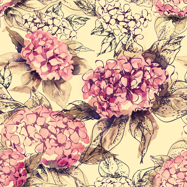 Watercolor Hortensia Seamless Pattern - Фото, зображення