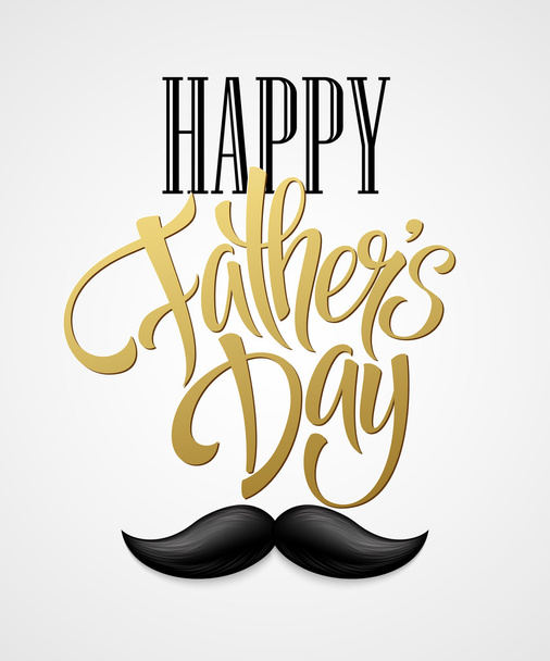 Happy fathers day background with greeting lettering and mustache. Vector illustration - Vektör, Görsel