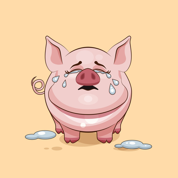 isolado personagem Emoji desenho animado porco chorando, muitas lágrimas adesivo emoticon
 - Vetor, Imagem