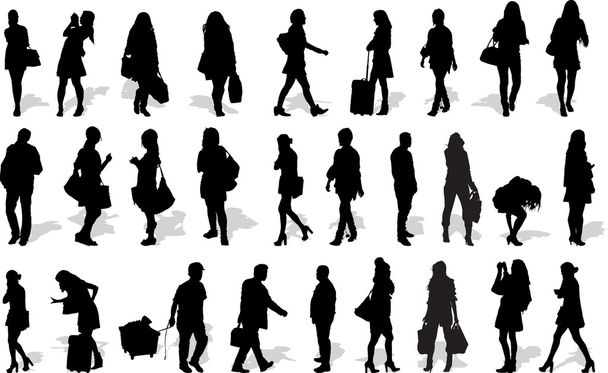 Set of vector's silhouettes of people in action - Vector, Image