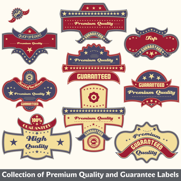 Qualidade premium e garantia de recolha de etiquetas
 - Vetor, Imagem