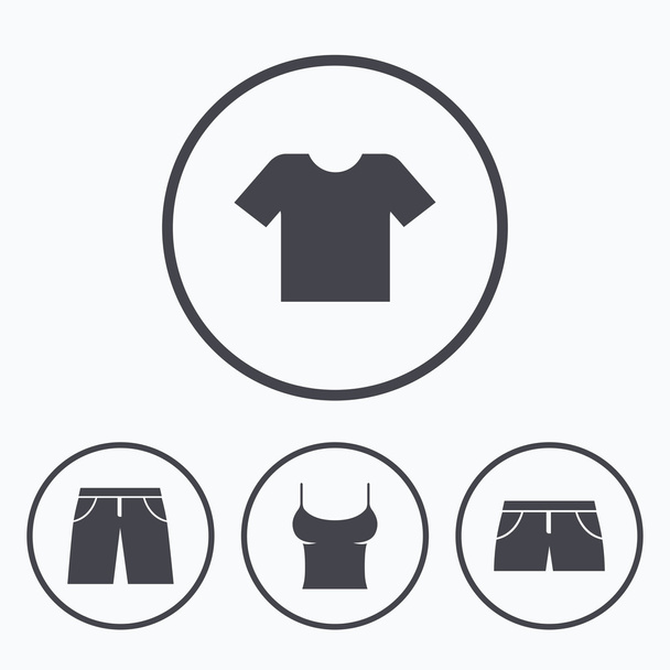 Clothes signs. T-shirt and pants with shorts. - Vektor, obrázek