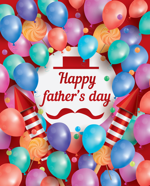 Happy Father Day Card with White Circle and Flying Balloons.  - Wektor, obraz