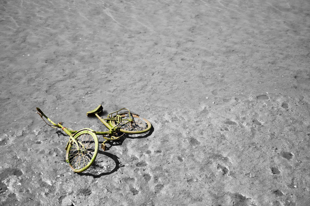 Bicicleta deitada na lama da costa
 - Foto, Imagem