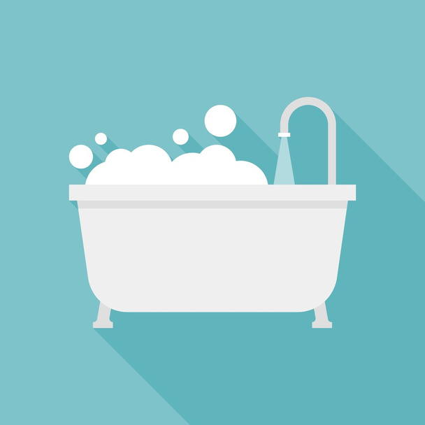 fürdő fürdőkád ikon, lapos kivitel - Vektor, kép