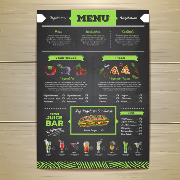 Vintage vegetarian food menu design.  - ベクター画像