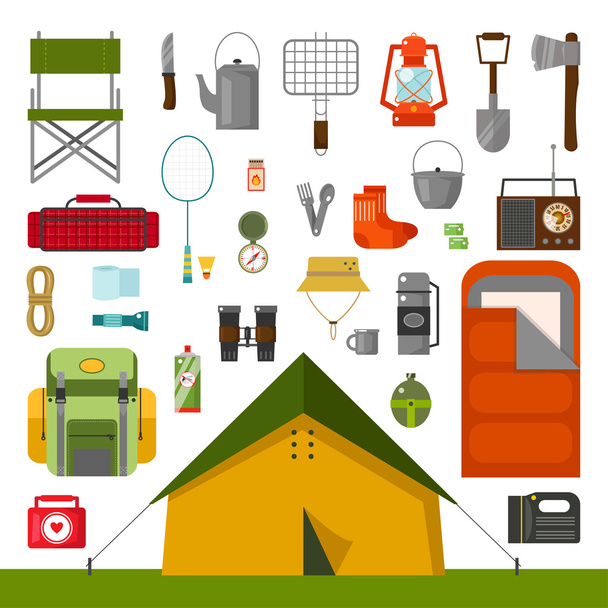 Conjunto de vectores de varios iconos de camping lindo
 - Vector, imagen
