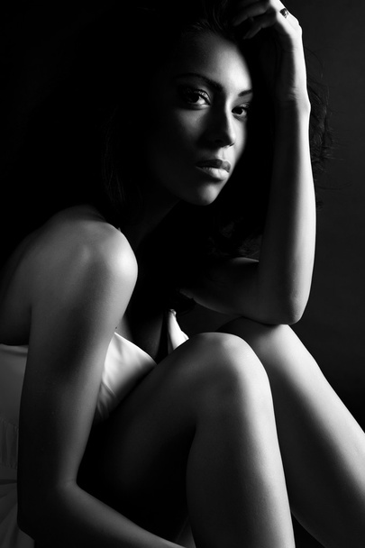 Black-white portrait of beauty brunette women. - Foto, Imagem