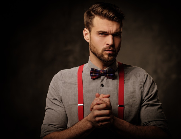Young handsome man with beard wearing suspenders  - Fotoğraf, Görsel