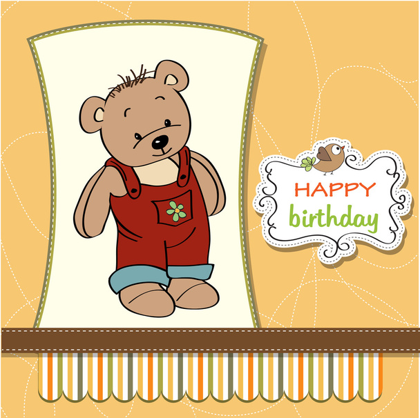 Birthday greeting card with teddy bear - Fotoğraf, Görsel