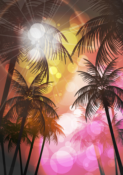 Tropical Background with Palm Tree - Vector Illustration - Vetor, Imagem