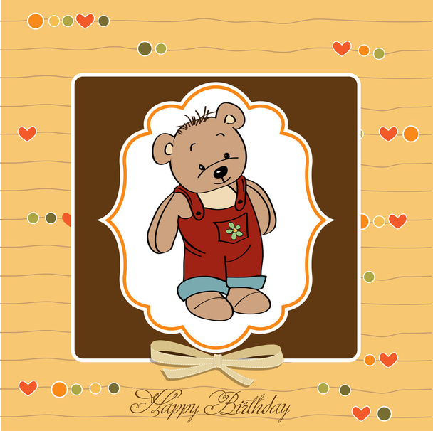 Birthday greeting card with teddy bear - Fotoğraf, Görsel