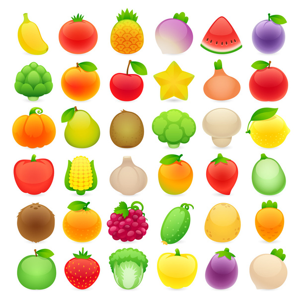 Gyümölcsök és zöldségek nagy gyűjtemény - Vektor, kép