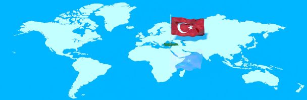Planet Earth 3D flag with the wind Turkey - Photo, Image