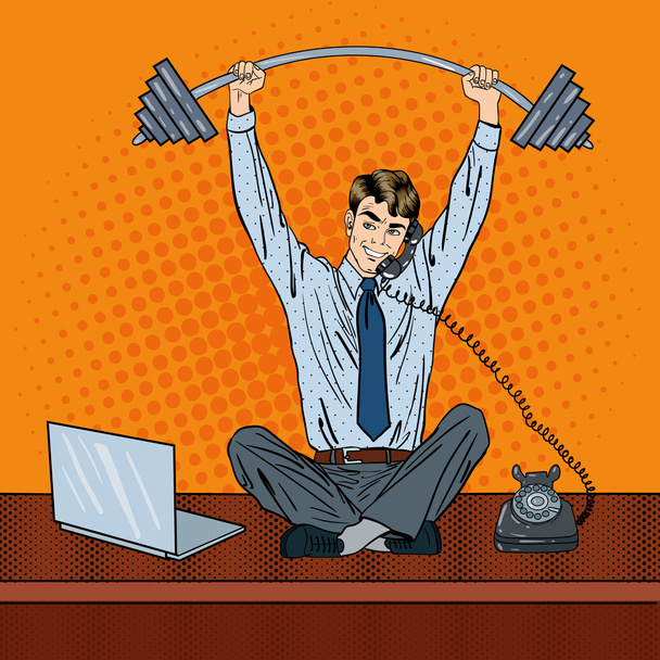 Successful Businessman. Businessman at Work. Multitasking Worker. Pop Art. Vector illustration - Vektor, obrázek