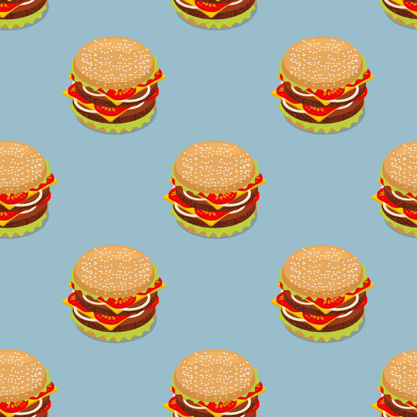 ハンバーガーパターン。パティとカットロールのサンドイッチ。ファーストフードバック - ベクター画像