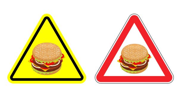 Warning sign of attention hamburger. Dangers yellow sign fast fo - Vektor, obrázek