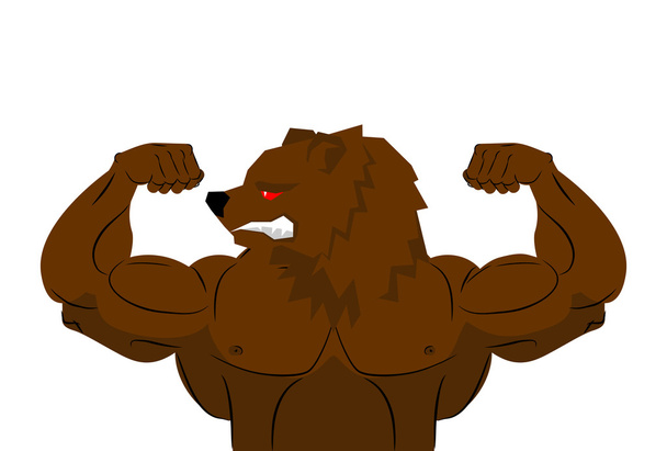 Aggressive strong Bear Bear athlete. Angry animal fitness. Wild  - Vector, Image