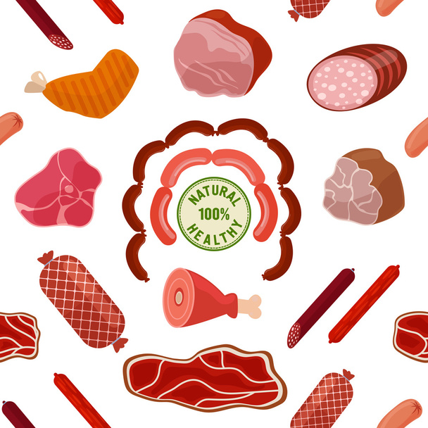 Fondo de carne. Patrón sin costura con carne. Fondo de la carnicería. Ilustración vectorial
 - Vector, imagen