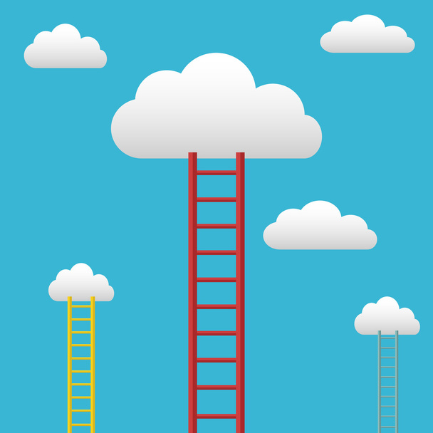Ladders leading to the clouds, succes and goals vector background - Vector, Image