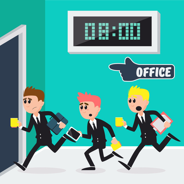 Workers Running to Office. Businessmen Going to Work. Vector illustration - Vector, Image