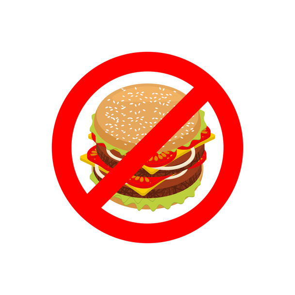 Ban hamburger. Stop fast food. Strikethrough juicy burger with  - ベクター画像