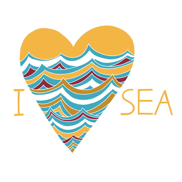 Vector heart with sea waves. - Вектор,изображение