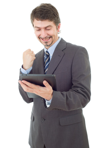 businessman using touch pad of tablet pc, isolated - Photo, Image