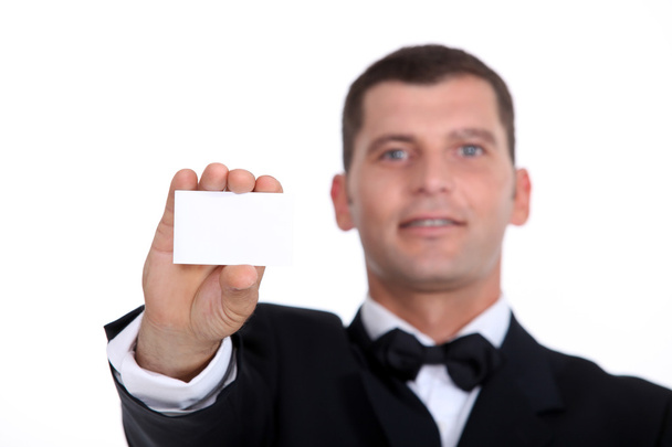 Gentleman showing businesscard - 写真・画像