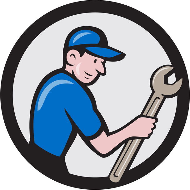 Údržbář drží klíč kruh kreslený  - Vektor, obrázek