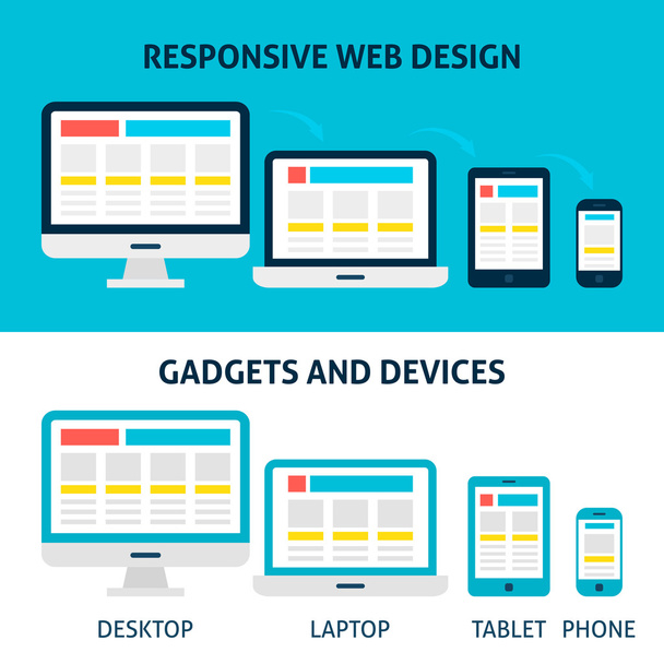 Responsive Web Design Gadgets and Devices Flat Concept - Вектор,изображение