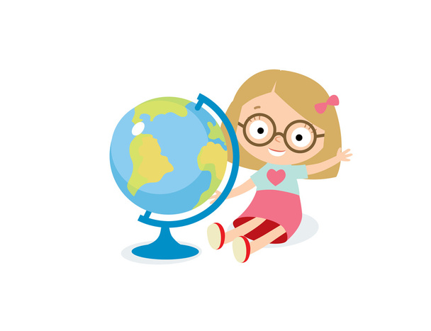 girl with globe, illustration - Vettoriali, immagini