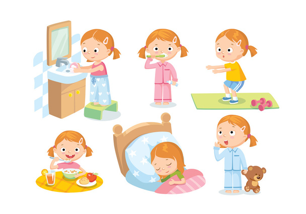 daily routines for kids - Vector, imagen