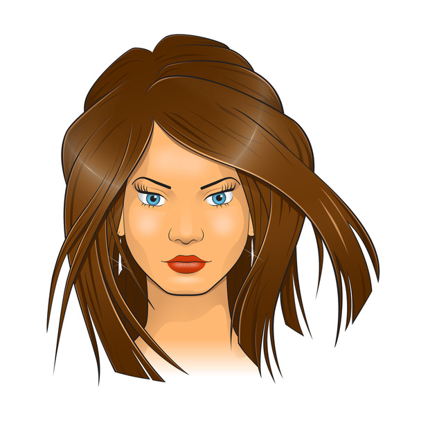 Woman face with flowing hair illustration - Vector, imagen