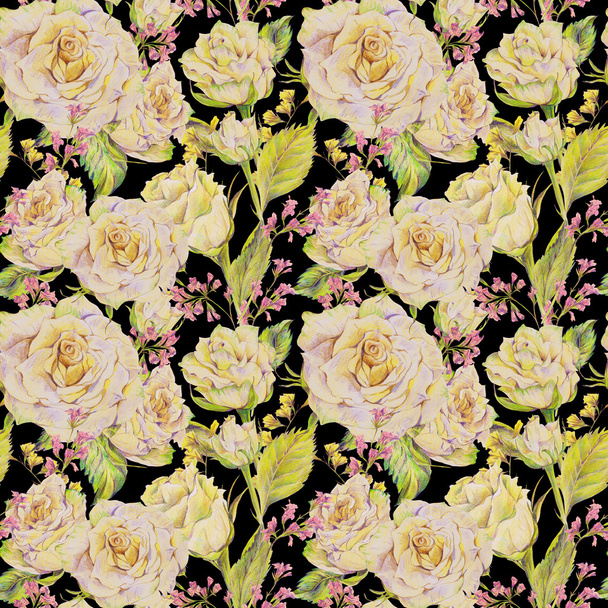 Floral seamless background with white roses - Zdjęcie, obraz