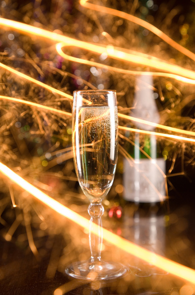 New Year card with champagne glass and s - Valokuva, kuva