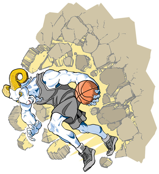 Товсторіг Ram баскетбол талісман збій через стіну - Вектор, зображення