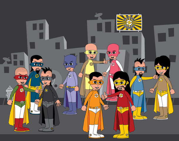 All super guys gathering in city - Vector, Image