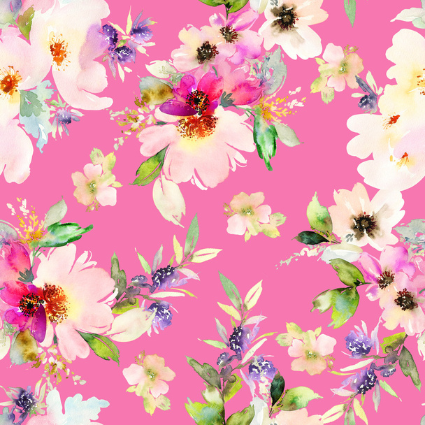 Seamless pattern with flowers watercolor - Zdjęcie, obraz